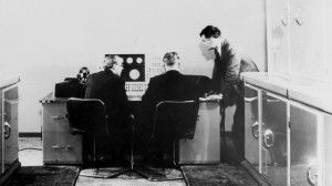 Alan M Turing and colleagues working on the Ferranti Mark I Computer, 1951.