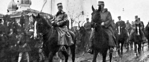 Balkan War, November 11, 1912, In Salonica, arrival of King of Greece in town, accompanied by the crown prince and followed by sons and grand-sons of his staff.