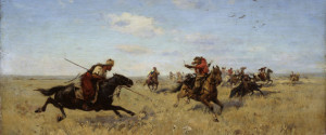 Fight between Dnieper Cossacks and Tatars, 1892. Artist: Vasilkovsky, Sergei Ivanovich (1854-1917)