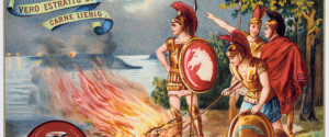Aerial Telegraph: Ancient Greek soldiers tending a signal fire, c1900 Artist: Anon