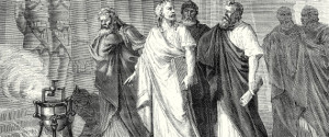Hero of Alexandria performs an experiment with an aeolipile, 1st century AD (19th century).