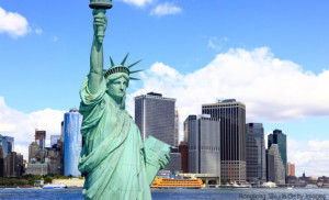 The Statue of Liberty and Lower Manhattan Skylines