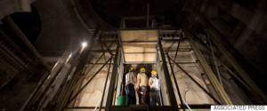 A Greek team of experts begin renovation of Jesus' tomb in the Church of the Holy Sepulchre in Jerusalem's old city, Monday, June 6, 2016. A team of experts has begun a historic renovation at the spot where Christians believe Jesus was buried, overcoming longstanding religious rivalries to carry out the first repairs at the site in over 200 years. (AP Photo/Ariel Schalit)