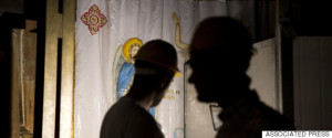 A Greek team of experts begin renovation of Jesus' tomb in the Church of the Holy Sepulchre in Jerusalem's old city, Monday, June 6, 2016. A team of experts has begun a historic renovation at the spot where Christians believe Jesus was buried, overcoming longstanding religious rivalries to carry out the first repairs at the site in over 200 years. (AP Photo/Ariel Schalit)