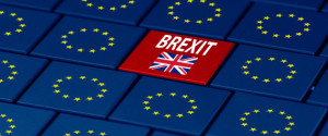 brexit and eu flag on a pc keyboard