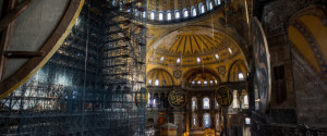 ISTANBUL, TURKEY - FEBRUARY 11: The interior of the Hagia Sophia Museum is seen on February 11, 2016 in Istanbul, Turkey. The Hagia Sophia (Ayasofya) Museum is one of the most visited tourist attractions in Turkey, with more than 3 million visitors per year. Constructed in 537 the museum originally served as an Orthodox Cathedral, later a Roman Catholic church and was converted into a mosque when Constantinople was conquered by the Ottoman Turks in 1453. In 1935 it was opened as a museum by the Republic of Turkey. The museum is currently undergoing restoration on various parts of the interior. (Photo by Chris McGrath/Getty Images)