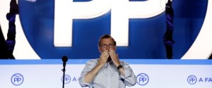 MADRID, SPAIN - JUNE 26: Spanish leader of the People's Party Mariano Rajoy addresses their supporters from the party´s headquarters after the announcement of general election results in Madrid, Spain, 26 June 2016. (Photo by Burak Akbulut/Anadolu Agency/Getty Images)
