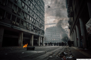 Greek farmers clash with police during a protest against austerity and pension reforms near the Agriculture ministry in Athens, Greece, February 12, 2016. (Photo by Andrea DiCenzo/NurPhoto) (Photo by NurPhoto/NurPhoto via Getty Images)