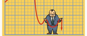 Businessman holding stock arrow in recession