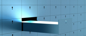 Open cell in safety deposit box. 3D image.