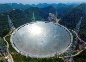 A 500-metre (1,640-ft.) aperture spherical telescope (FAST) is seen at the final stage of construction, among the mountains in Pingtang county, Guizhou province, China, May 7, 2016. REUTERS/Stringer ATTENTION EDITORS - THIS IMAGE WAS PROVIDED BY A THIRD PARTY. EDITORIAL USE ONLY. CHINA OUT. NO COMMERCIAL OR EDITORIAL SALES IN CHINA. TPX IMAGES OF THE DAY