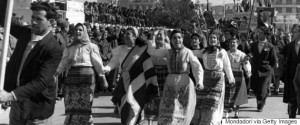 Greek girls in traditional dress parading through Athens to celebrate the liberation of Greece. Greece, October 1944 (Photo by Mondadori Portfolio via Getty Images)