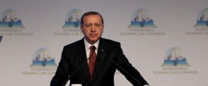 ISTANBUL, TURKEY - OCTOBER 17: President of Turkey Recep Tayyip Erdogan delivers a speech during the opening of the International Istanbul Law Congress in Istanbul, Turkey on October 17, 2016. (Photo by Berk Ozkan/Anadolu Agency/Getty Images)