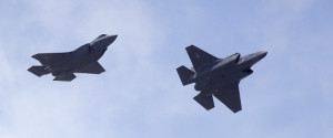 Two F-35 jets arrive at it's new operational base Wednesday, Sept. 2, 2015, at Hill Air Force Base, in northern Utah. Two F-35 jets touched down Wednesday afternoon at the base, about 20 miles north of Salt Lake City. A total of 72 of the fighter jets and their pilots will be permanently based in Utah. (AP Photo/Rick Bowmer)