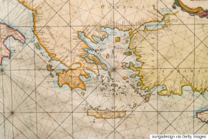 Old navigation map of Greece, western Turkey, Albany, Crete