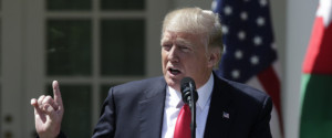 U.S. President Donald Trump speaks about the gas attack in Syria as he and Jordan's King Abdullah (not pictured) hold a joint news conference in the Rose Garden after their meeting at the White House in Washington, U.S., April 5, 2017.