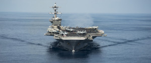 The aircraft carrier USS Carl Vinson transits the South China Sea while conducting flight operations on April 9, 2017. The Carl Vinson Carrier Strike Group is on a scheduled western Pacific deployment as part of the U.S. Pacific Fleet-led initiative to extend the command and control functions of U.S. 3rd Fleet. Picture taken on April 9, 2017 Z.A. Landers/Courtesy U.S. Navy/Handout via REUTERS ATTENTION EDITORS - THIS IMAGE WAS PROVIDED BY A THIRD PARTY. EDITORIAL USE ONLY.